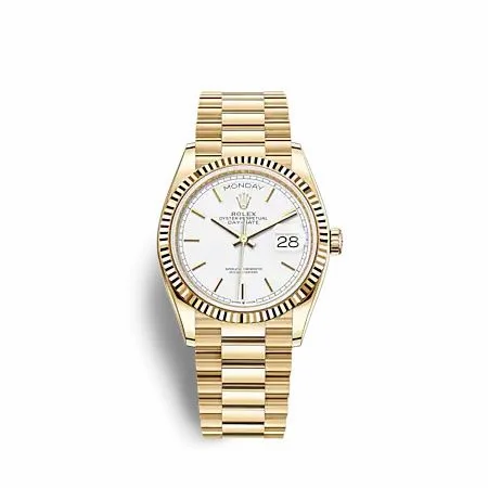 Rolex Day-Date 36 Yellow Gold / Fluted / White / President 128238-0081 (M128238-0081)